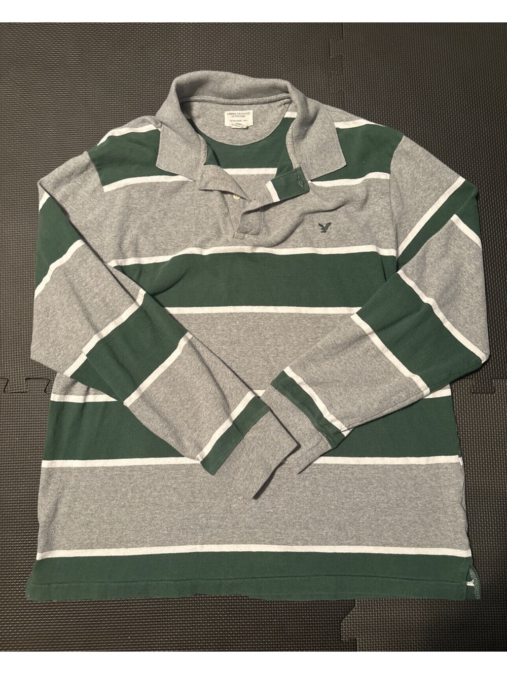 American Eagle Outfitters Long Sleeve Polo Vintage Fit Green Striped Size Large